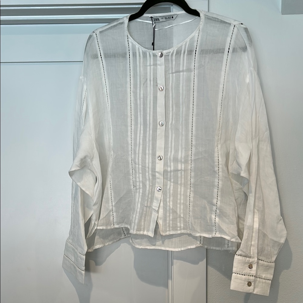 Zara Sheer White Button-Up Shirt